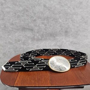 Nocona Buckles Western‎ Cowboy Belt Oval Engraved Braided Black Gray White 38"